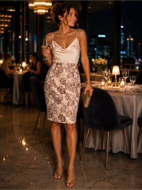 Banana Republic Floral Pencil Skirt in Blush and Taupe
